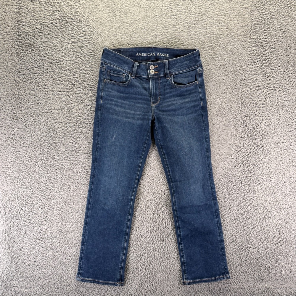 American Eagle Outfitters Next Level Jeans Women's 4 Blue Denim Cropped Stretch